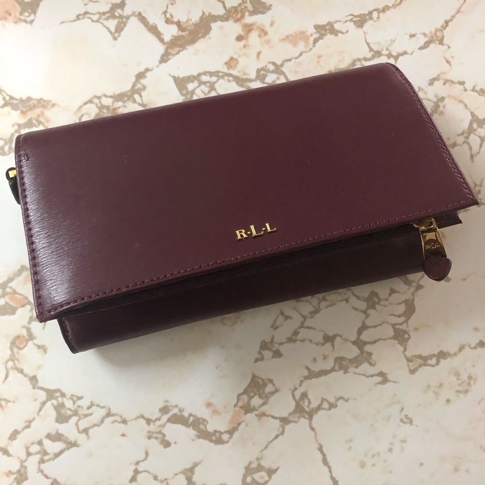 RALPH LAUREN preowned Newbury Kaelyn Crossbody Burgundy Leather Wallet Purse